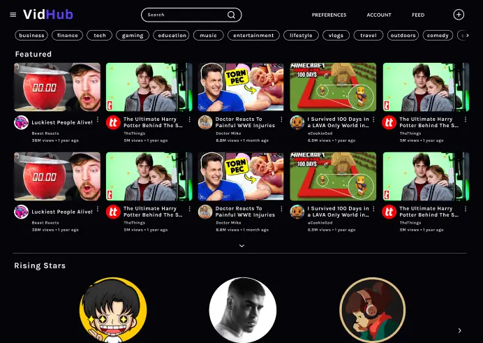 Mockup of the home screen