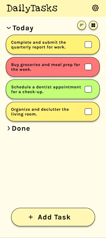 Mockup of the home screen
