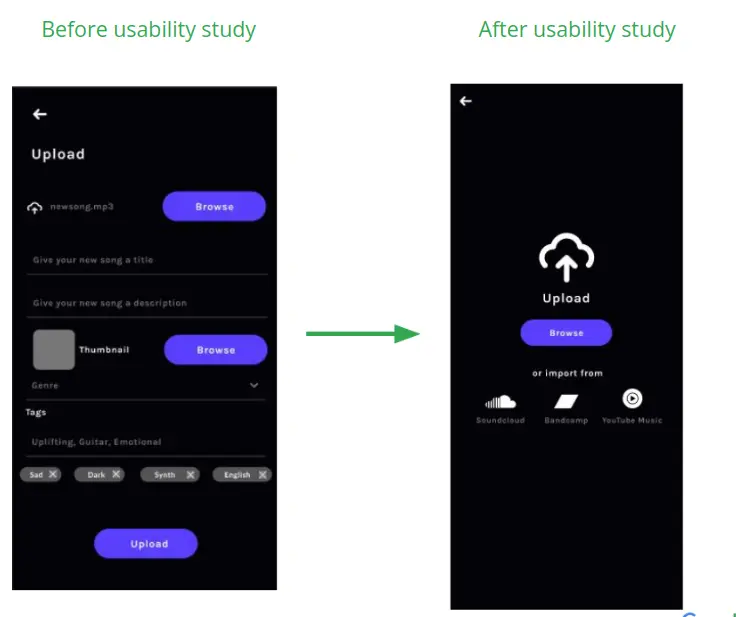Upload Screen before and after