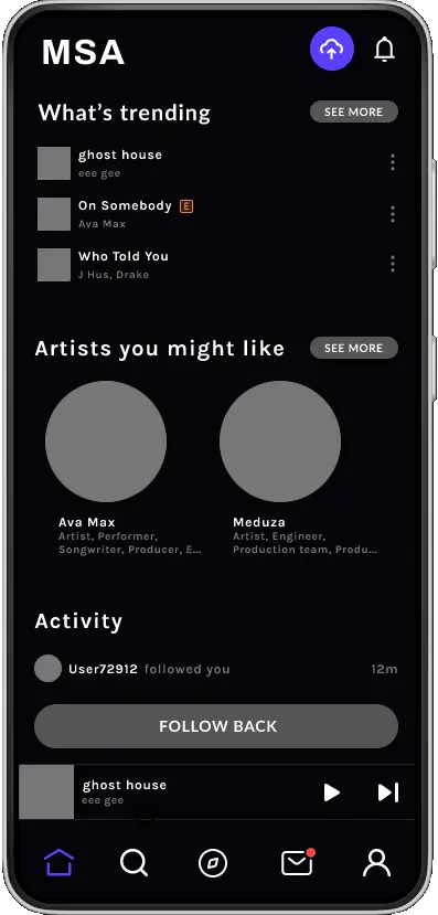 Mockup of the home screen